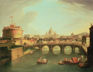 Vue de Rome avec le pont et le Castel Saint-Ange par le Tibre